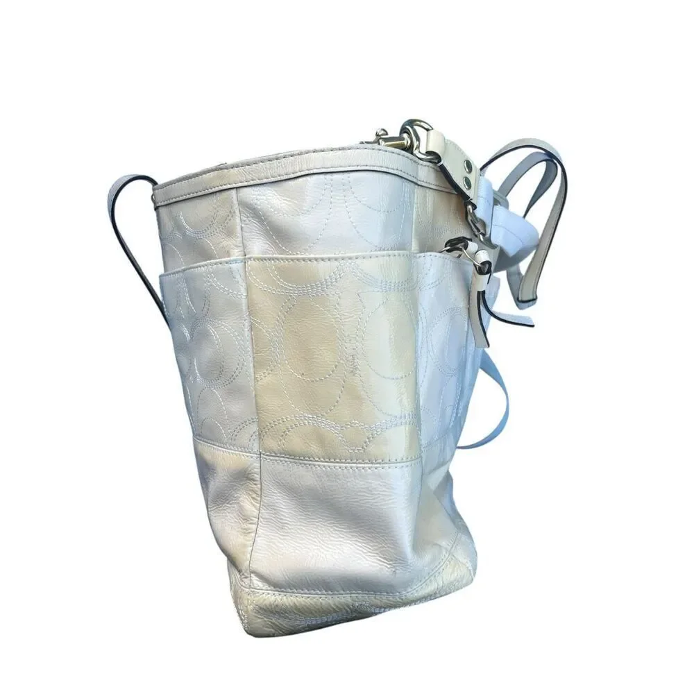 COACH baby Bag pale yellow Patent Leather Signature Travel Tote Baby vintage